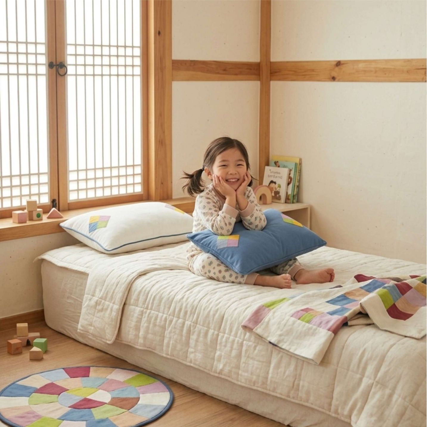 천연염색 조각보 베개커버